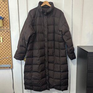 LANDS'END Women's Dark Chocolate Brown Goosedown Long Puffer Coat, XL,Disclaimer